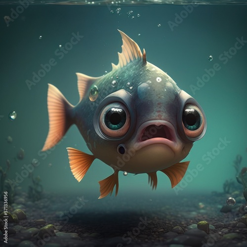 Cute pet fish character 3D, personage peixe nfantil fofo, GENERATIVE AI