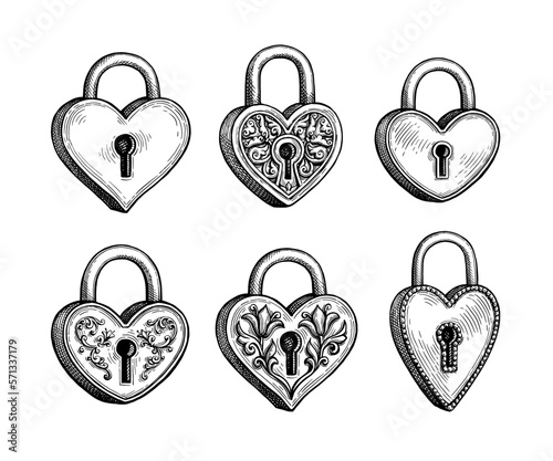 Heart shaped padlocks set.