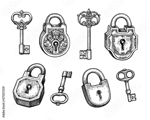 Vintage padlocks and keys collection.