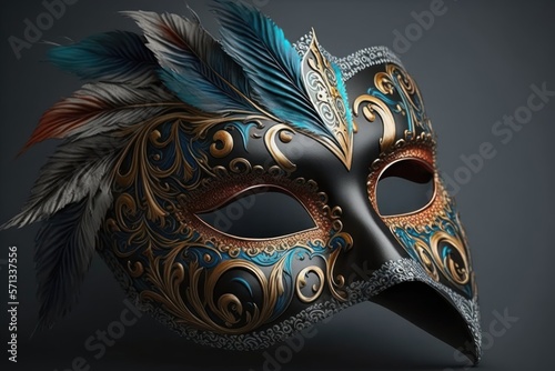 Venetian carnival mask isolated on dark background. Masquerade one mask template for carnival. Generative ai  © whilerests