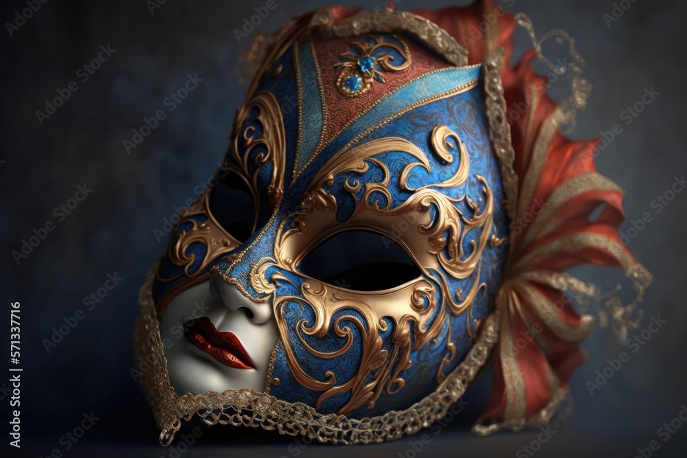 Venetian carnival mask isolated on dark background. Masquerade one mask template for carnival. Venetian carnival mask isolated on dark background. Masquerade one mask template for carnival.