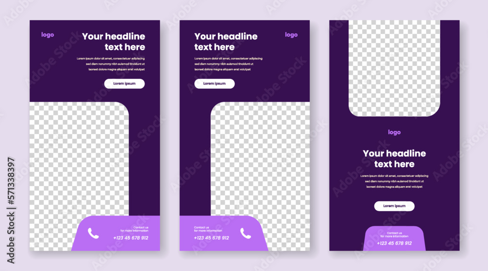 Editable minimal flat square banner template set. Purple background color dynamic shapes. Suitable brochure, annual report, magazine, poster, business presentation, portfolio, flyer, banner. Editable minimal flat square banner template set. Purple background color dynamic shapes. Suitable brochure, annual report, magazine, poster, business presentation, portfolio, flyer, banner.