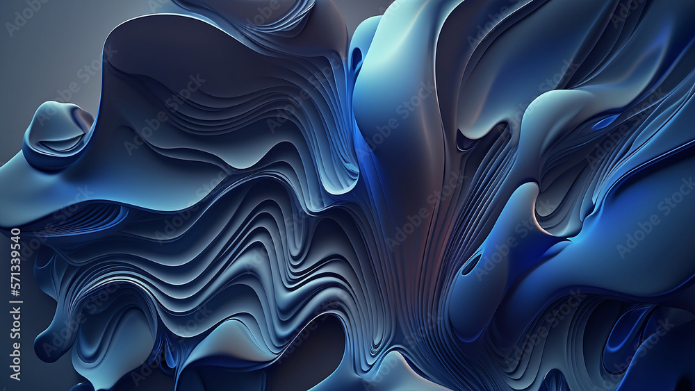 Abstract blue background with waves, 3d wallpaper illustartion ...