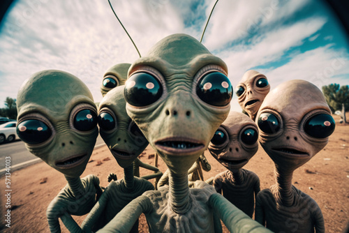 aliens in the desert take a selfie. Generative AI photo