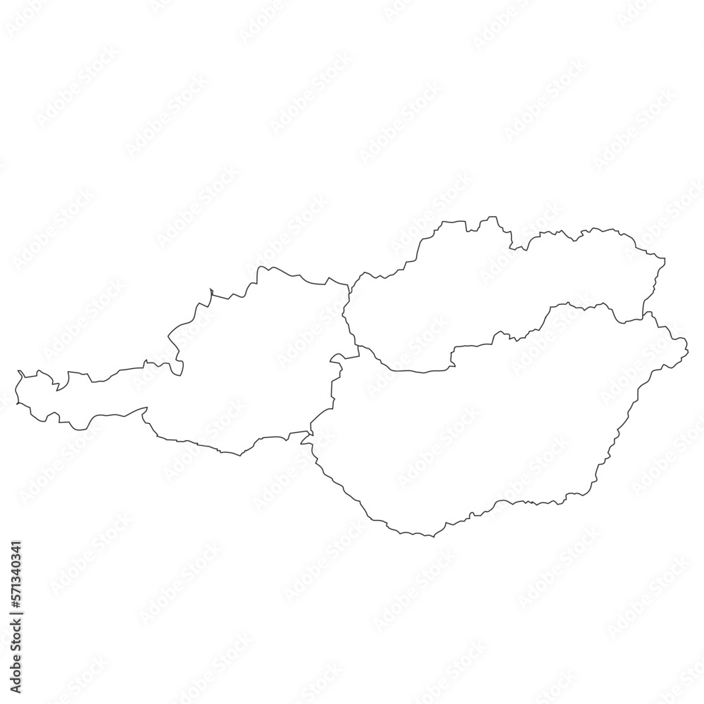 Austria, Slovakia and Hungary - map country border