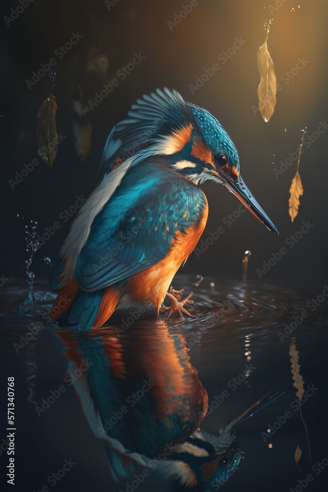 Beautiful kingfisher in water. Generative AI. Beautiful kingfisher in water. Generative AI.