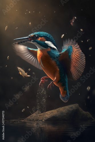 Beautiful kingfisher in water. Generative AI.