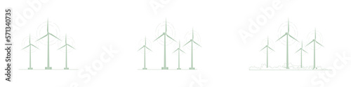 Wind generation. Vector illustration of windmills and isolated wind turbines.