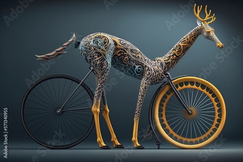 Bicycle concept design with the frame design inspired by a girrafe body. Generative AI.