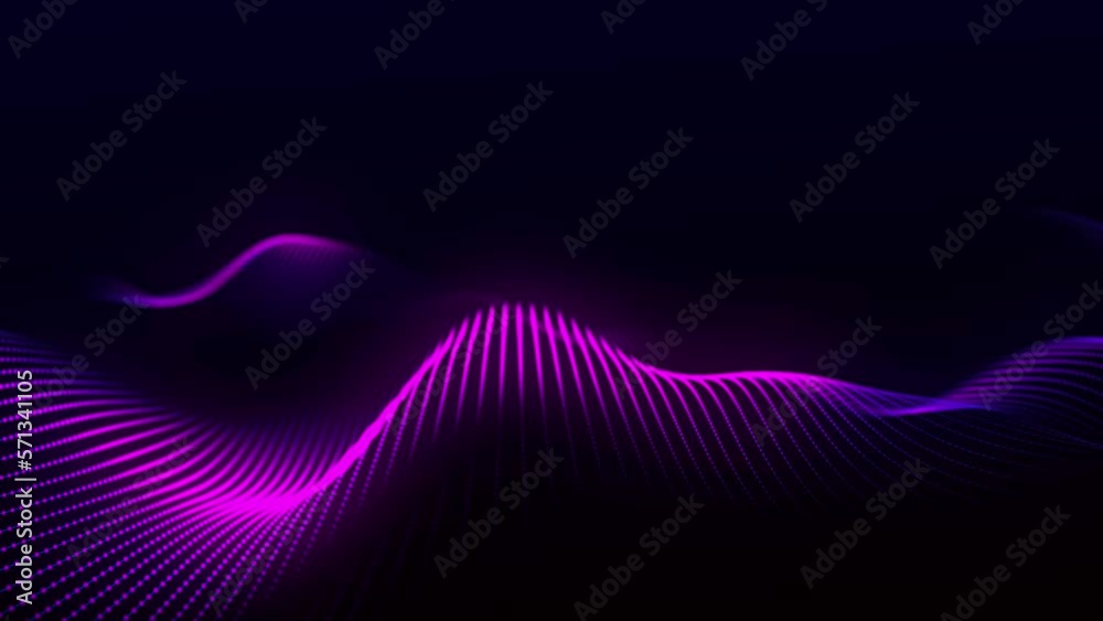 Dynamic colored wave of glowing particles. Digital technology ...