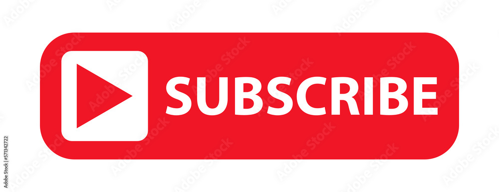Red button subscribe of channel with hand cursor. Subscribe button in flat style. Label subscribe for video channel for website