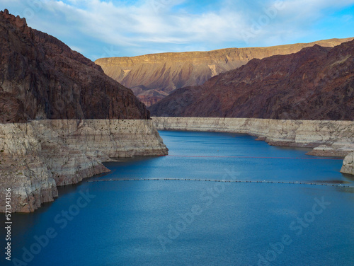 Hoover Dam with record low water level, shot in Feb 2023