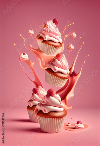 Cupcakes con Splash de Sirope y Decoraciones - Generative Ai