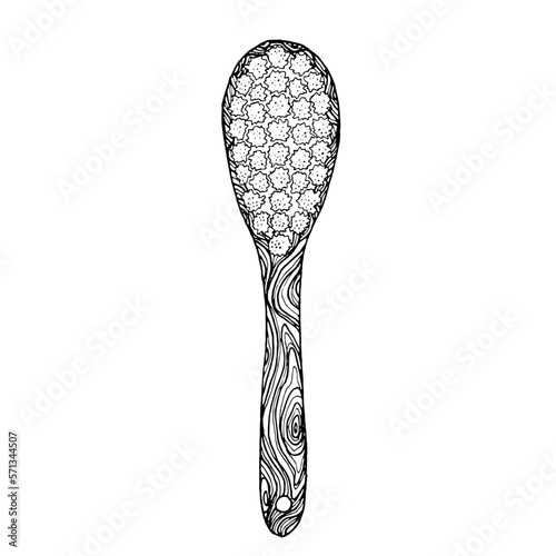 Handdrawn doodle wooden massage brush for body care and skin health. Natural organic Zero waste concept. Isolated on the white background