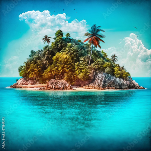 Tropical and deserted island in the middle of the Caribbean Sea. Generative AI.