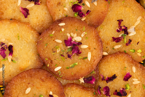 Malpua Or Pua Are Traditional Indian Sweet Mithai Pancakes Drenched, Dunked, Soaked Or Coated With Sugar Syrup Cheeni Ki Chasni And Pistachio photo