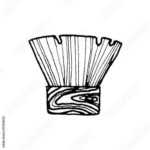 Handdrawn doodle wooden massage brush for body care and skin health. Natural organic Zero waste concept. Isolated on the white background