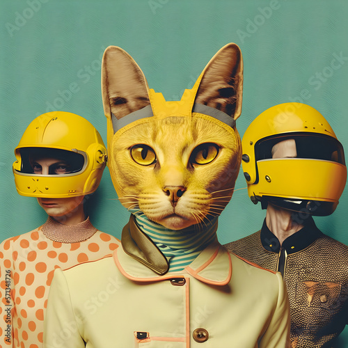 Abstract Funky Cats music band illustration, fashionable, retro pop and coroful pattern. Generative AI photo