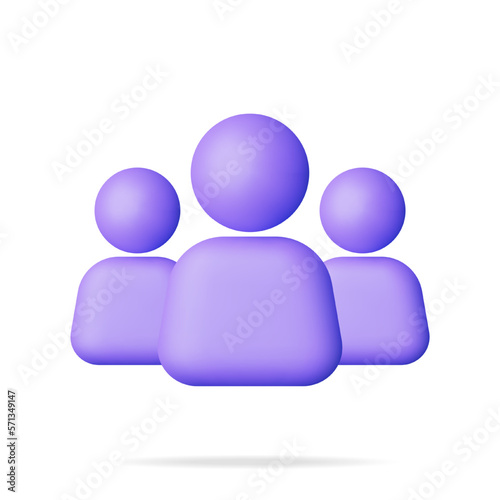 3D Simple Group User Icon Isolated. Render Group Profile Photo Symbol UI. Avatar Sign. Human Management, HR, Business Group or Team. Person or People GUI Element. Realistic Vector Illustration