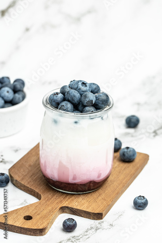 yogurt and blueberries. Healthy breakfast. Super food healthy eating vegetarian vegan food