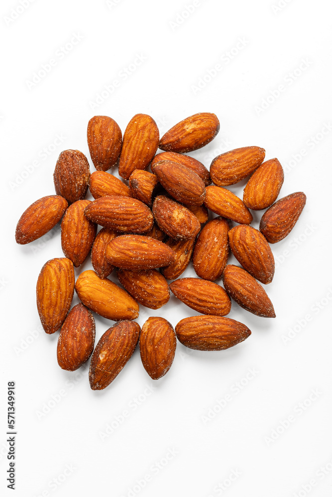 Almonds with Sea Salt on white background Almonds with Sea Salt on white background