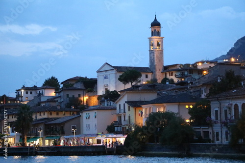 View to Church, San Benedetto in Limone sul Garda at Lake Garda, Lombardy Italy