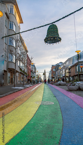 The Gay Pride rainbow from Skólavörðustígur street, one of the busiest streets leading to Hallgrimfrikja church. Once painted for Reykjavik Pride week, now permanent