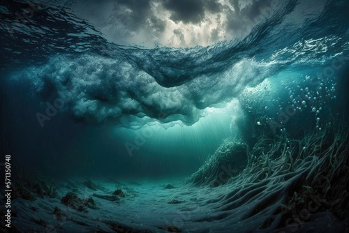 under water with dramatic lighting in the ocean made by generative ai photo