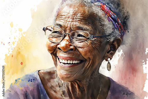 ilustração de idosa feliz arte colorida  photo