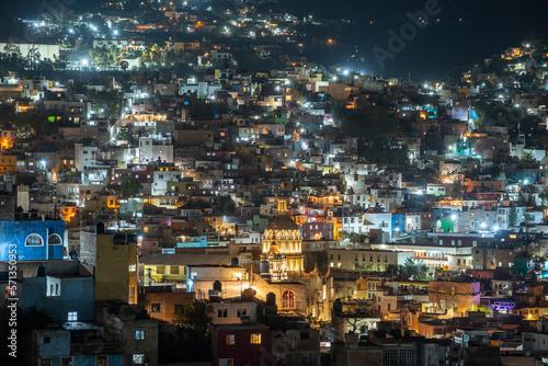 Very beautiful view of the night city in the Mexican city of Guanajuato.