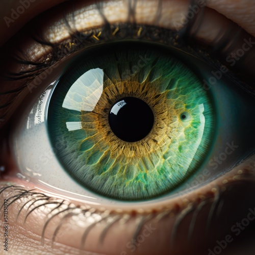 Human green eye super macro closeup. Generative AI photo