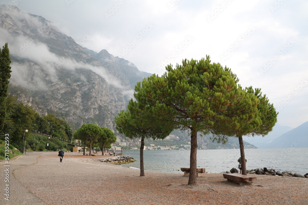 Fototapeta premium Beach in Limone sul Garda at Lake Garda, Lombardy Italy