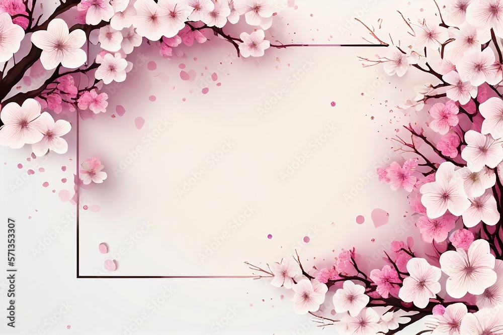 Springtime Cherry Blossoms on a light pink background with empty center