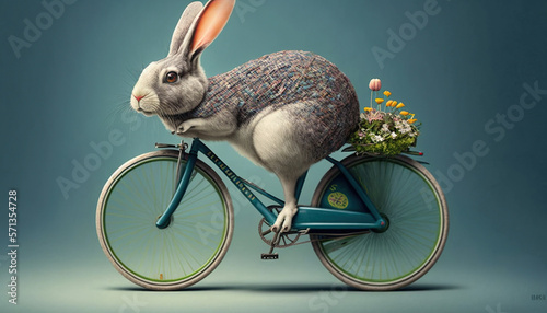 easter bunny with a basket of eggs ona bike