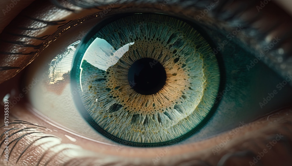  a close up of a person's eye with a green iris and a black circle in the center of the iris of the eye.  generative ai - obrazy, fototapety, plakaty 