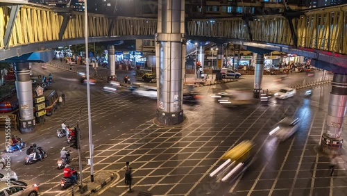 Mumbai busy road traffic night timelapse hyper lapse 4k panoramic, India