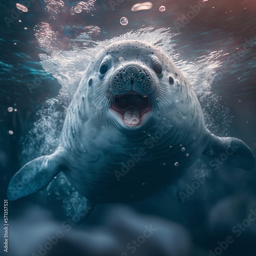 whale seal rhinoceros water underwater splash swim stand animal Generative AI
