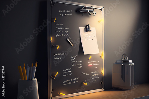 A magnetic pin board with notices 