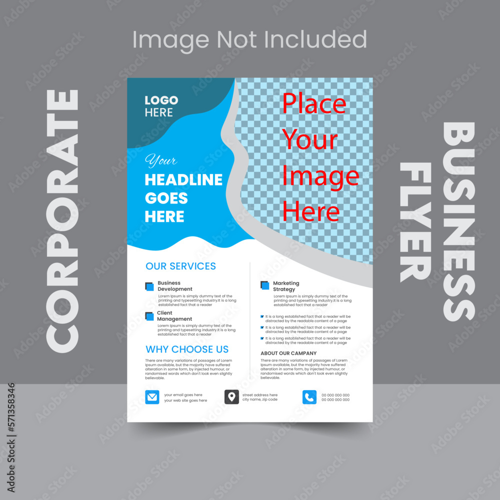 Business Flyer Marketing or Events, Corporate Style Design, Print Dimension: 8.27x11.69, A4 Paper, Bleed 0.125 (Around)