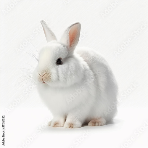 Cute fluffy white bunny on white background. generative AI