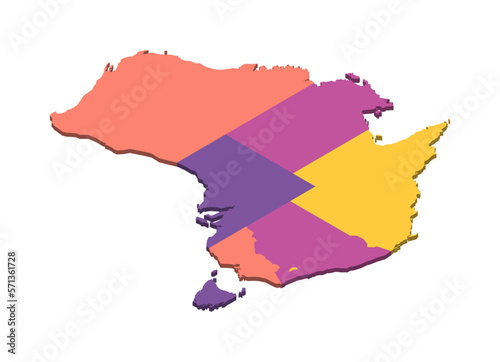 Australia political map of administrative divisions - states and teritorries. Isometric 3D blank vector map in four colors scheme.
