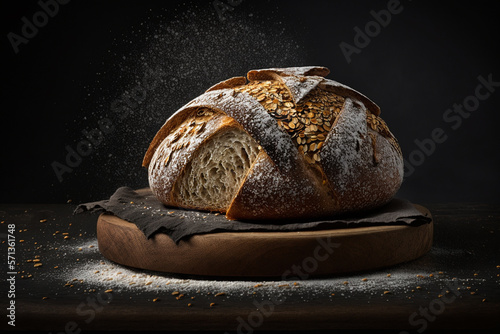 Fresh tasty bread arrangement for product photography. Ai generated
