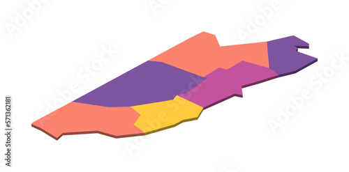 Belize political map of administrative divisions - districts. Isometric 3D blank vector map in four colors scheme.