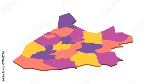 Burundi political map of administrative divisions - provinces. Isometric 3D blank vector map in four colors scheme.