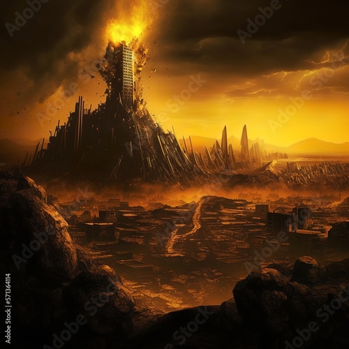 landscape with rock and fire