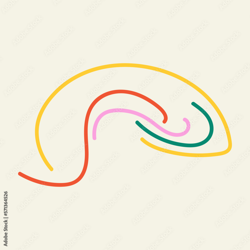 Vector illustration of curved colored lines of different shapes and directions drawn by hand.