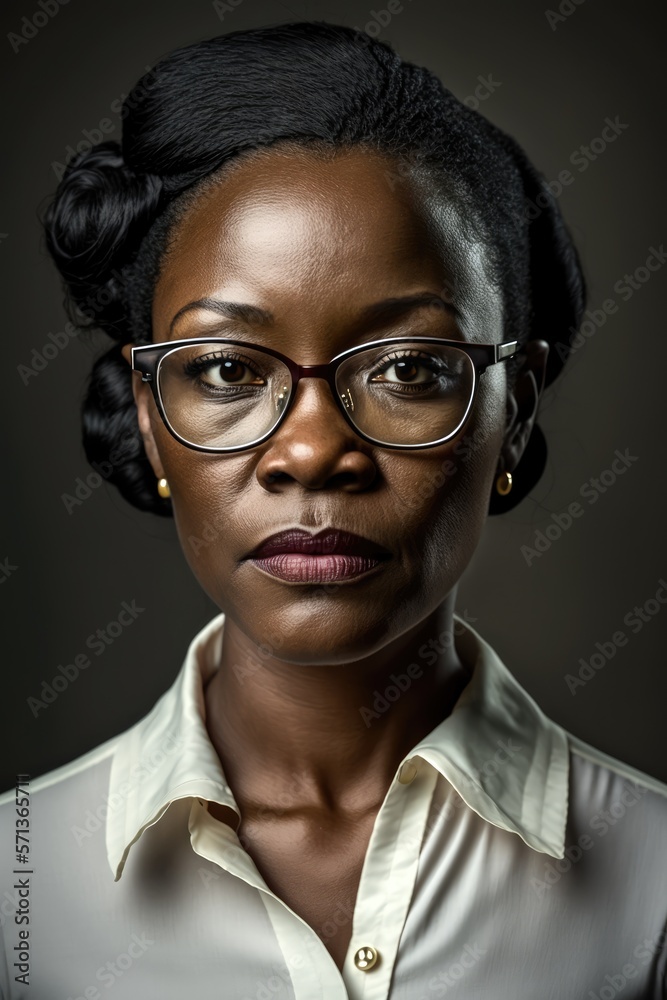Attractive Mature woman using eyeglasses wearing a white shirt looking at the camera. Generative AI