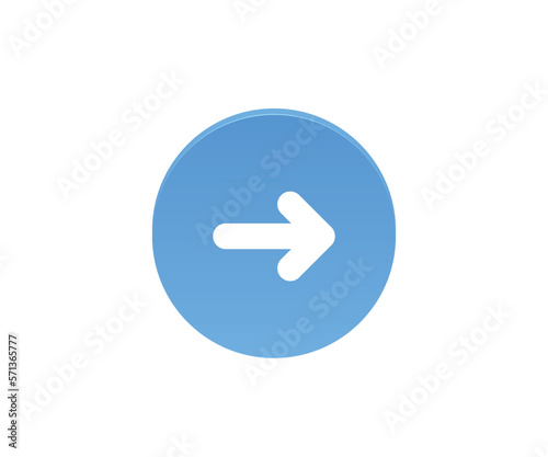 Blue button with a white arrow that shows to the right. Next arrow. User interface design icon. Vector illustration.