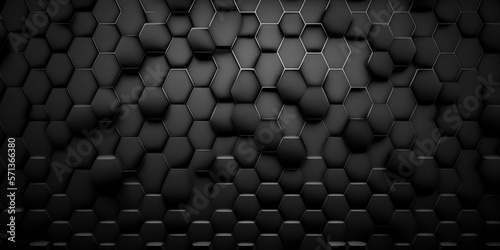 Black, illustration, dark grey hexagonal background texture. Generative AI