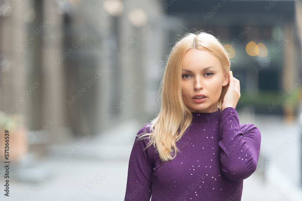 fashion woman model outside, advertisement. fashion woman with blonde hair.